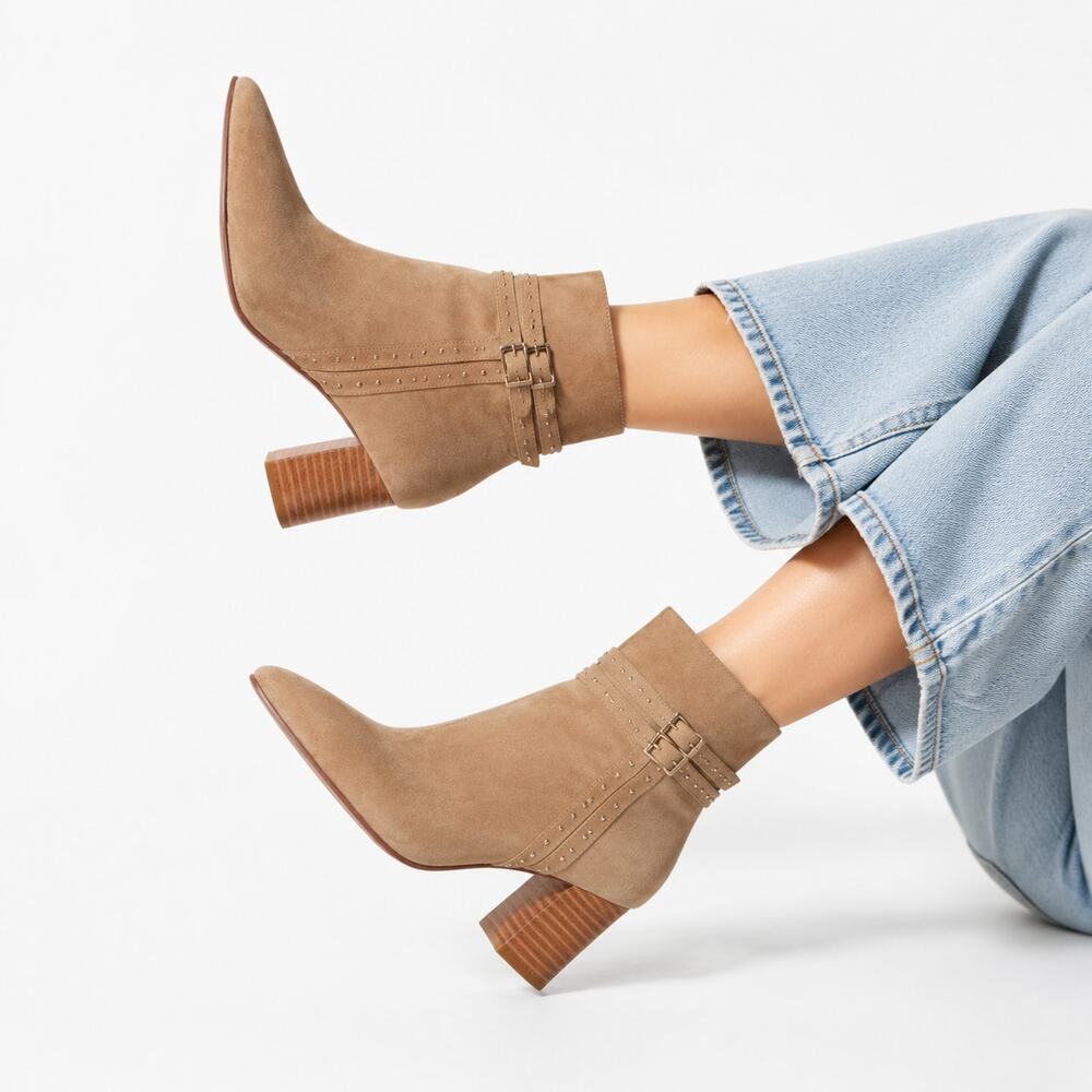PAIGE Celia Studded Suede Western Ankle Boots Cognac Size 6.5